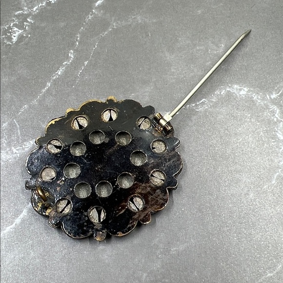 Rare Antique Victorian Black Enamel Mourning Brooch Pin - Picture 6 of 9